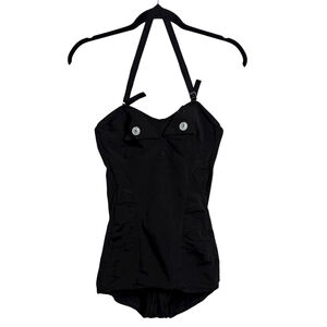 Vintage 1950s Phan-Tan Black One Piece Swimsuit Size 36